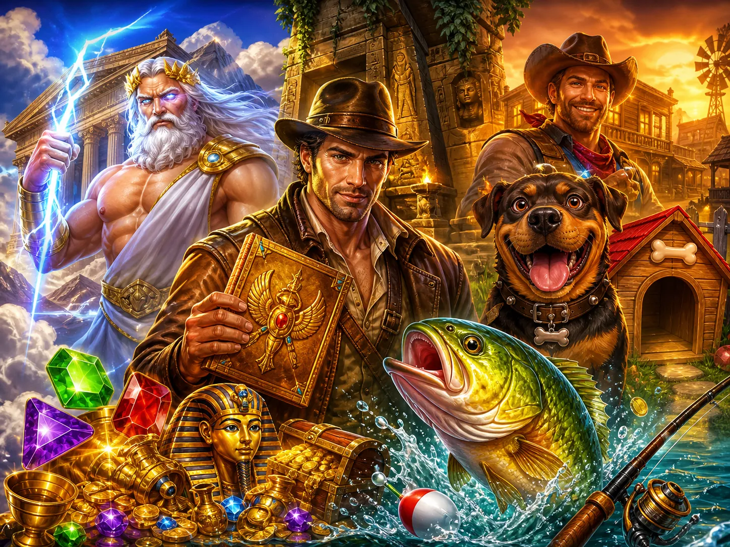 High-quality slot game artwork showcasing vibrant characters and immersive game worlds.